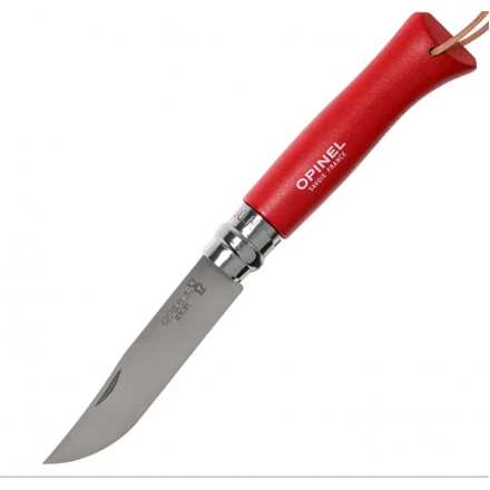 Нож складной Opinel №8 Trekking, нержавеющая сталь, рукоять бук, с кожаным темляком